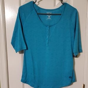 Mountain Hardwear Blue Polo T-Shirt 3/4 Sleeve Relaxed
